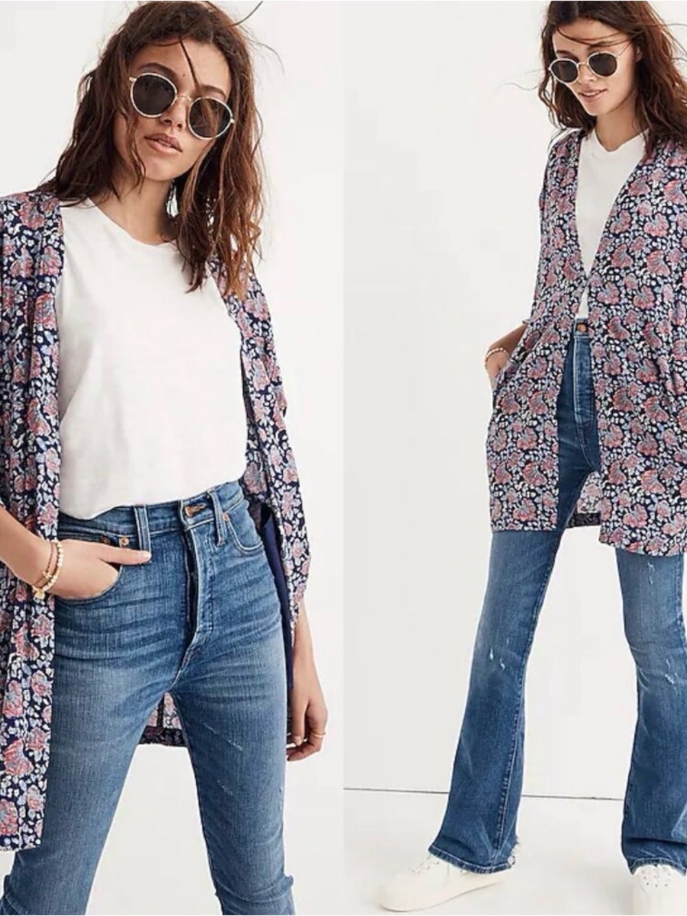 Madewell Robe Jacket Blue and Pink Floral Print 100% Cotton Size XXS